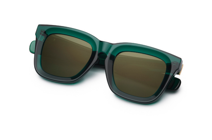 Green mask sunglasses for men and women with dark green polarized lenses by Kopajos